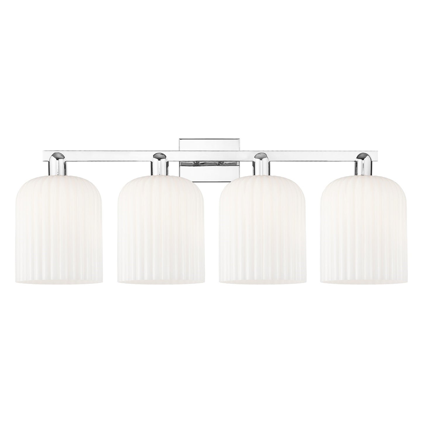 Innovations Bridal Veil 35in 4-Light Bath Vanity Light | Industrial Polished Chrome and Gloss White Ribbed Glass | Bathroom | Model 716-4W-PC-G559-8GWH