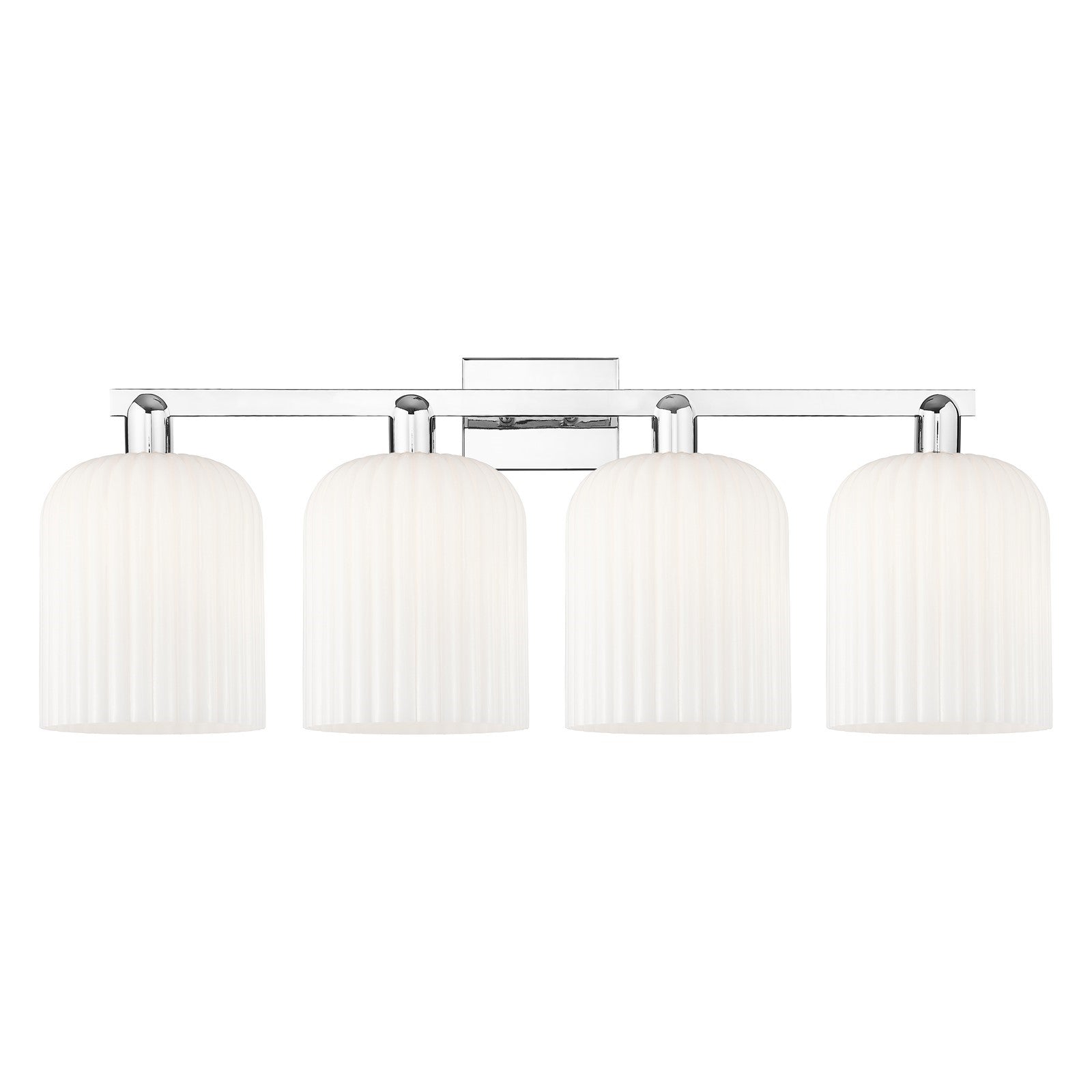 Innovations Bridal Veil 35in 4-Light Bath Vanity Light | Industrial Polished Chrome and Gloss White Ribbed Glass | Bathroom | Model 716-4W-PC-G559-8GWH