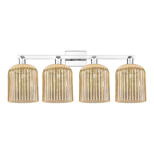 Innovations Bridal Veil 35in 4-Light Bath Vanity Light | Industrial Polished Chrome Steel and Mercury Ribbed Glass | Bathroom | Model 716-4W-PC-G559-8ME