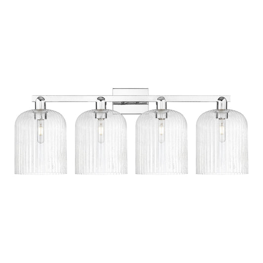 Innovations Bridal Veil 35in 4-Light Bath Vanity Light | Industrial Polished Chrome Steel and Seedy Ribbed Glass | Bathroom | Model 716-4W-PC-G559-8SDY