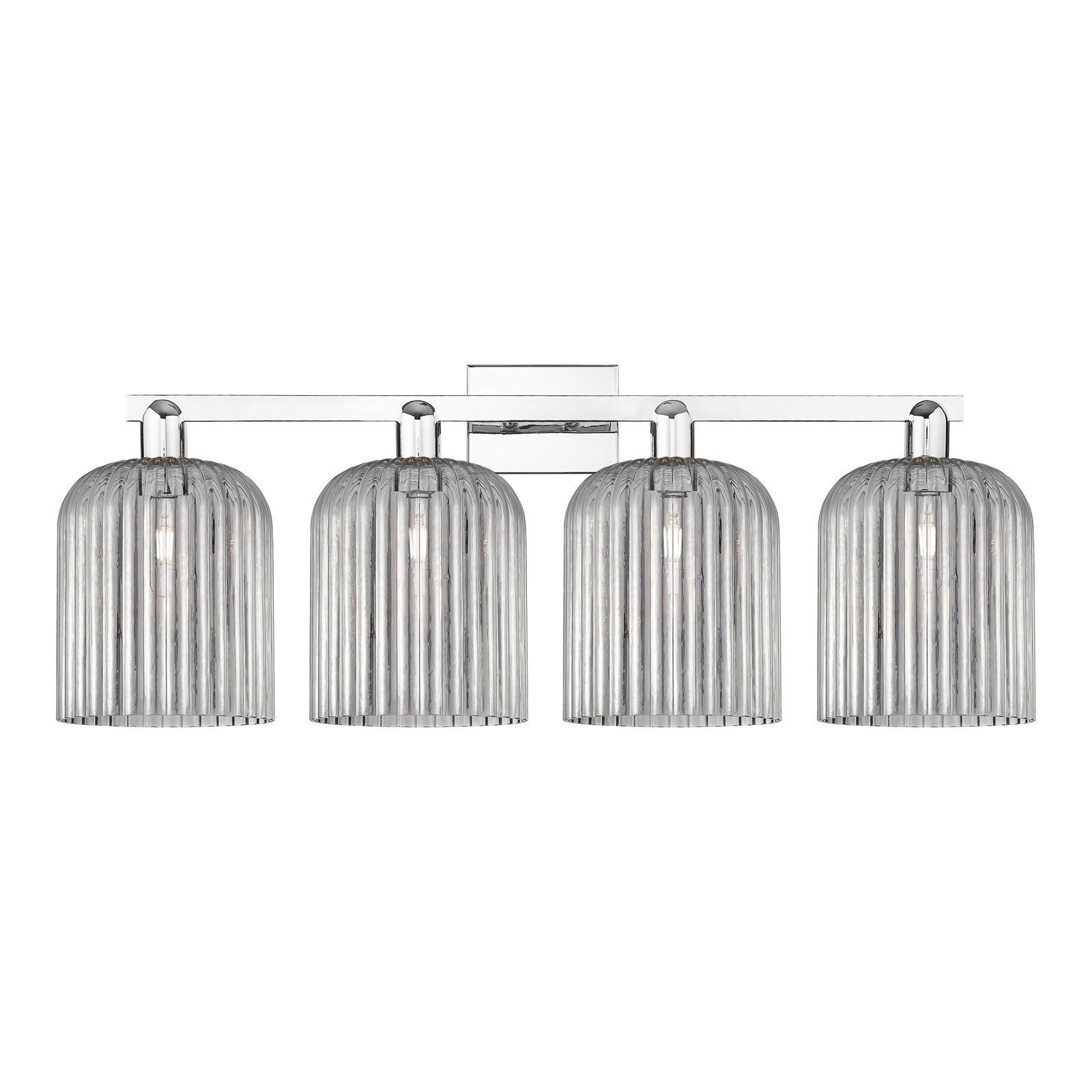 Innovations Bridal Veil 35in 4-Light Bath Vanity Light | Industrial Polished Chrome Steel and Light Smoke Ribbed Glass | Model 716-4W-PC-G559-8SM