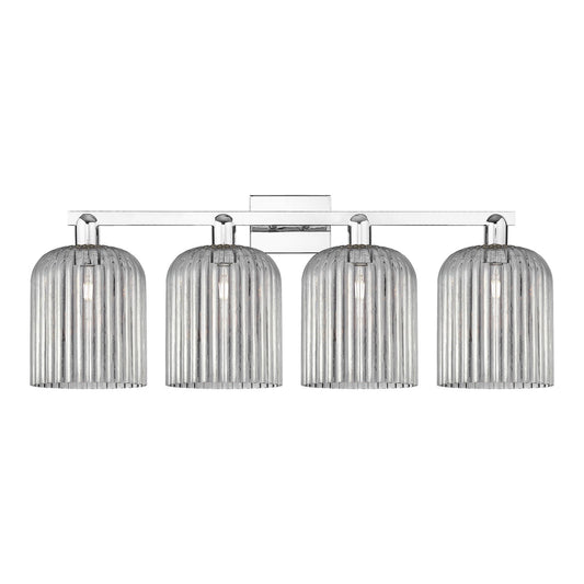 Innovations Bridal Veil 35in 4-Light Bath Vanity Light | Industrial Polished Chrome Steel and Light Smoke Ribbed Glass | Model 716-4W-PC-G559-8SM