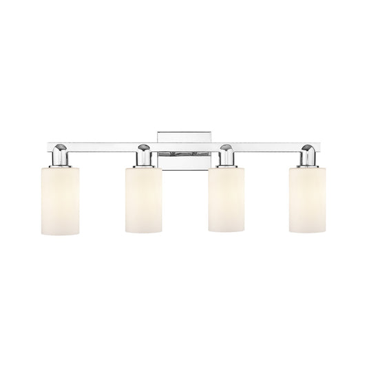 Innovations Clymer 31in 4-Light Bath Vanity Light | Industrial Polished Chrome and Matte White Glass | Bathroom Vanity Light | Model 716-4W-PC-G801
