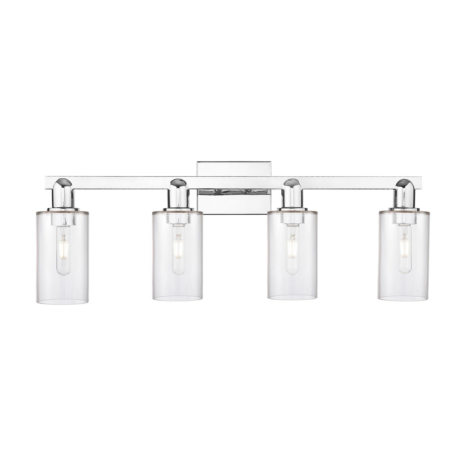 Innovations Clymer 31in 4-Light Bath Vanity Light | Industrial Polished Chrome and Clear Glass | Bathroom Vanity & Powder Room | Model 716-4W-PC-G802