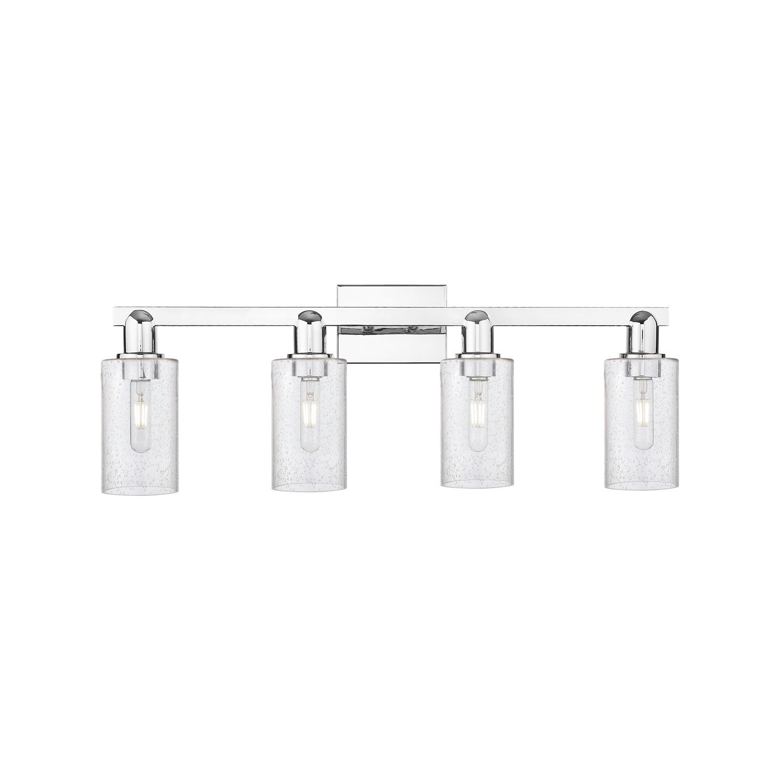 Innovations Clymer 31in 4-Light Bath Vanity Light | Industrial Polished Chrome Steel and Seedy Glass | Bathroom Vanity | Model 716-4W-PC-G804