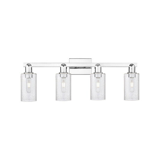 Innovations Clymer 31in 4-Light Bath Vanity Light | Industrial Polished Chrome Steel and Seedy Glass | Bathroom Vanity | Model 716-4W-PC-G804