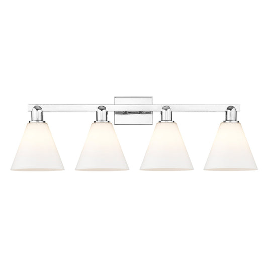 Innovations Berkshire Glass 35in 4-Light Bath Vanity Light | Industrial Polished Chrome and Matte White Glass | Bathroom Vanity | Model 716-4W-PC-GBC-81