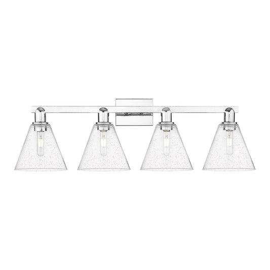 Innovations Berkshire Glass 35in 4-Light Bath Vanity Light | Industrial Polished Chrome and Seedy Glass | Bathroom Vanity | Model 716-4W-PC-GBC-84