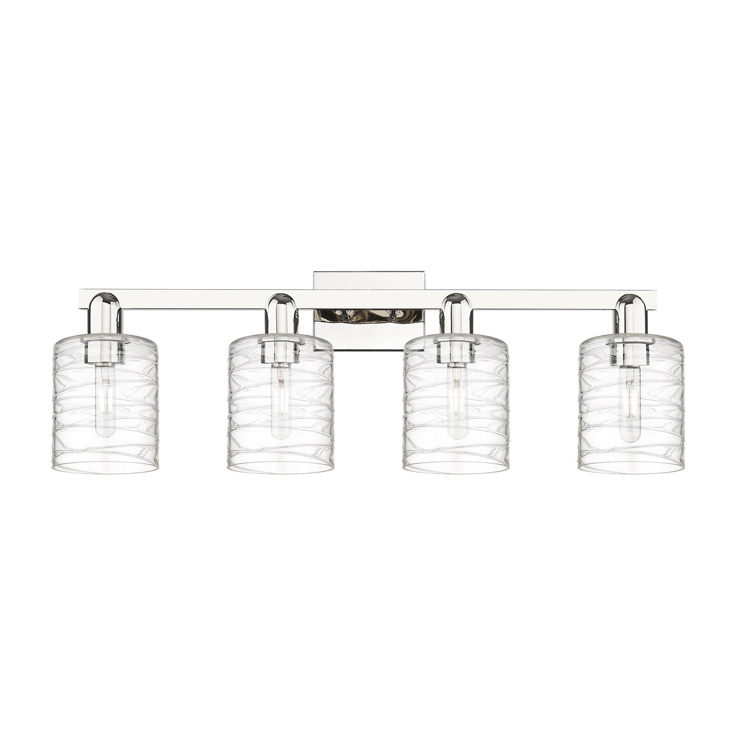 Innovations Cobbleskill 32in 4-Light Bath Vanity | Industrial Polished Nickel Steel and Deco Swirl Clear Glass | Bathroom Vanity & | Model 716-4W-PN-G1113