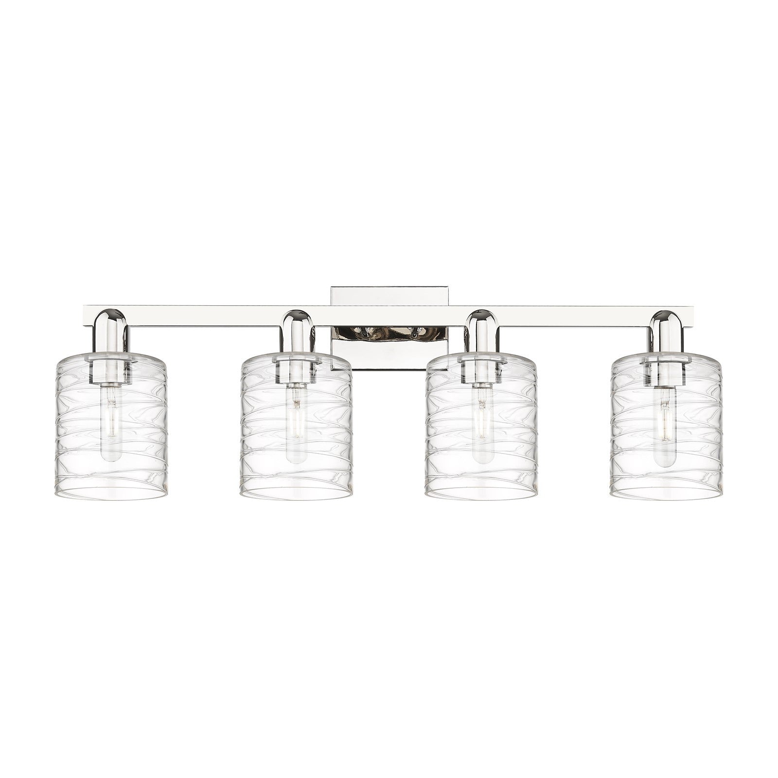 Innovations Cobbleskill 32in 4-Light Bath Vanity | Industrial Polished Nickel Steel and Deco Swirl Clear Glass | Bathroom Vanity & | Model 716-4W-PN-G1113
