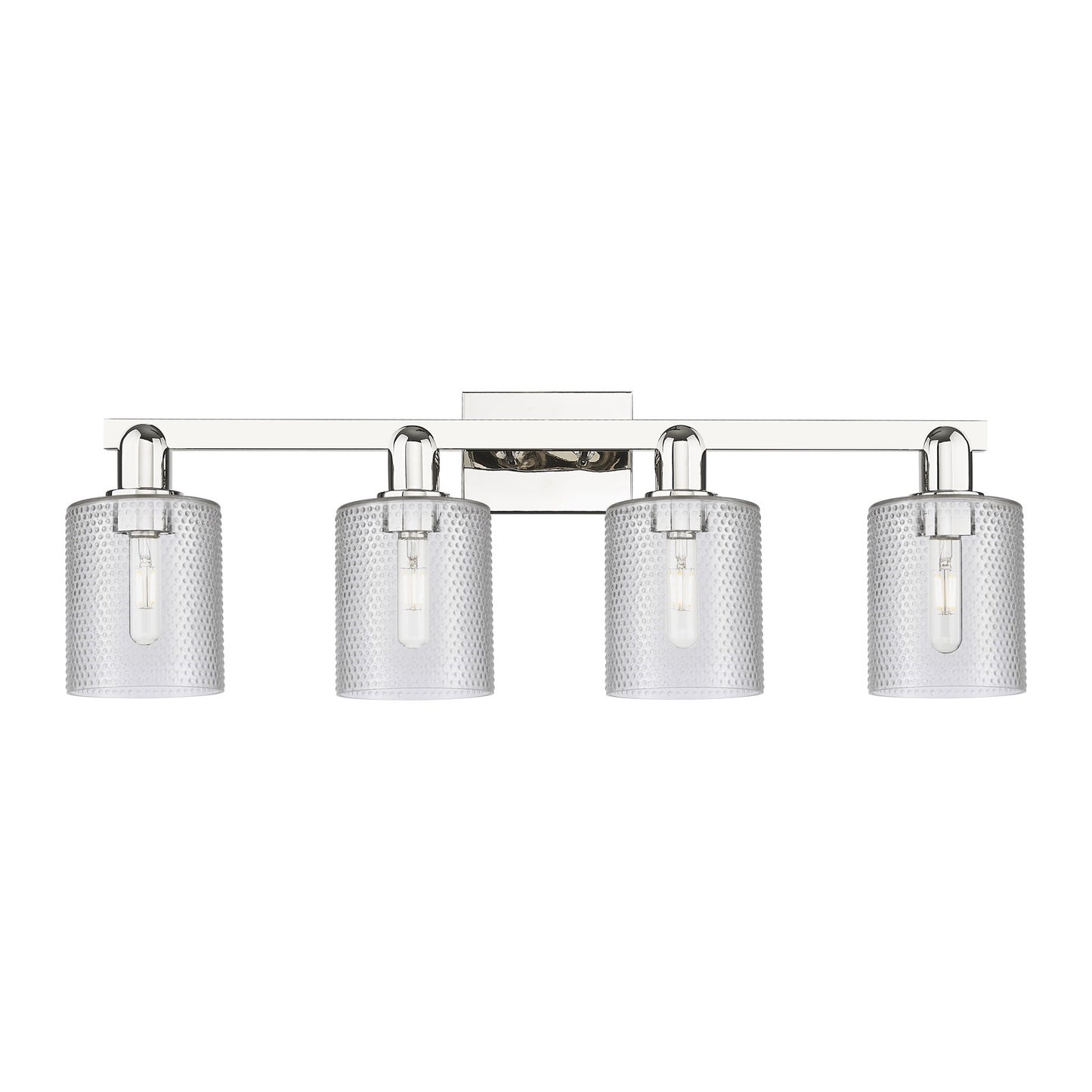 Innovations Cobbleskill 32in 4-Light Bath Vanity | Industrial Transitional Polished Nickel Steel and Clear Glass | Bathroom Vanity | Model 716-4W-PN-G112
