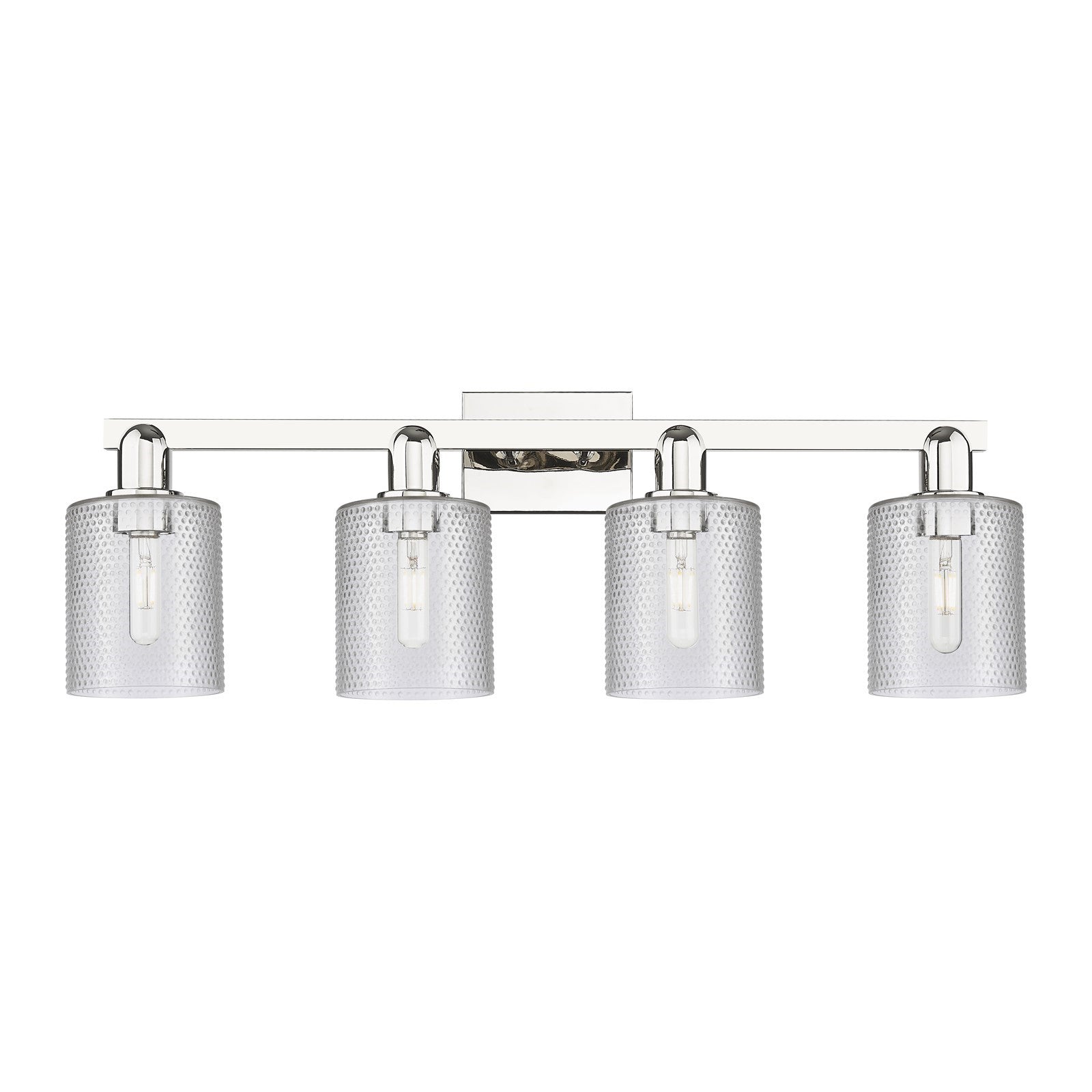 Innovations Cobbleskill 32in 4-Light Bath Vanity | Industrial Transitional Polished Nickel Steel and Clear Glass | Bathroom Vanity | Model 716-4W-PN-G112