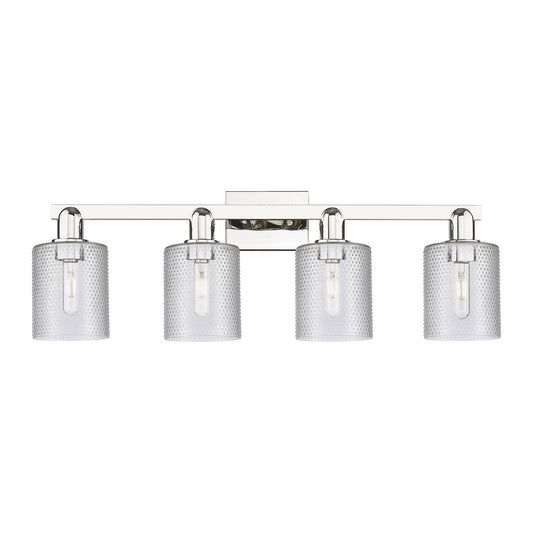 Innovations Cobbleskill 32in 4-Light Bath Vanity | Industrial Transitional Polished Nickel Steel and Clear Glass | Bathroom Vanity | Model 716-4W-PN-G112