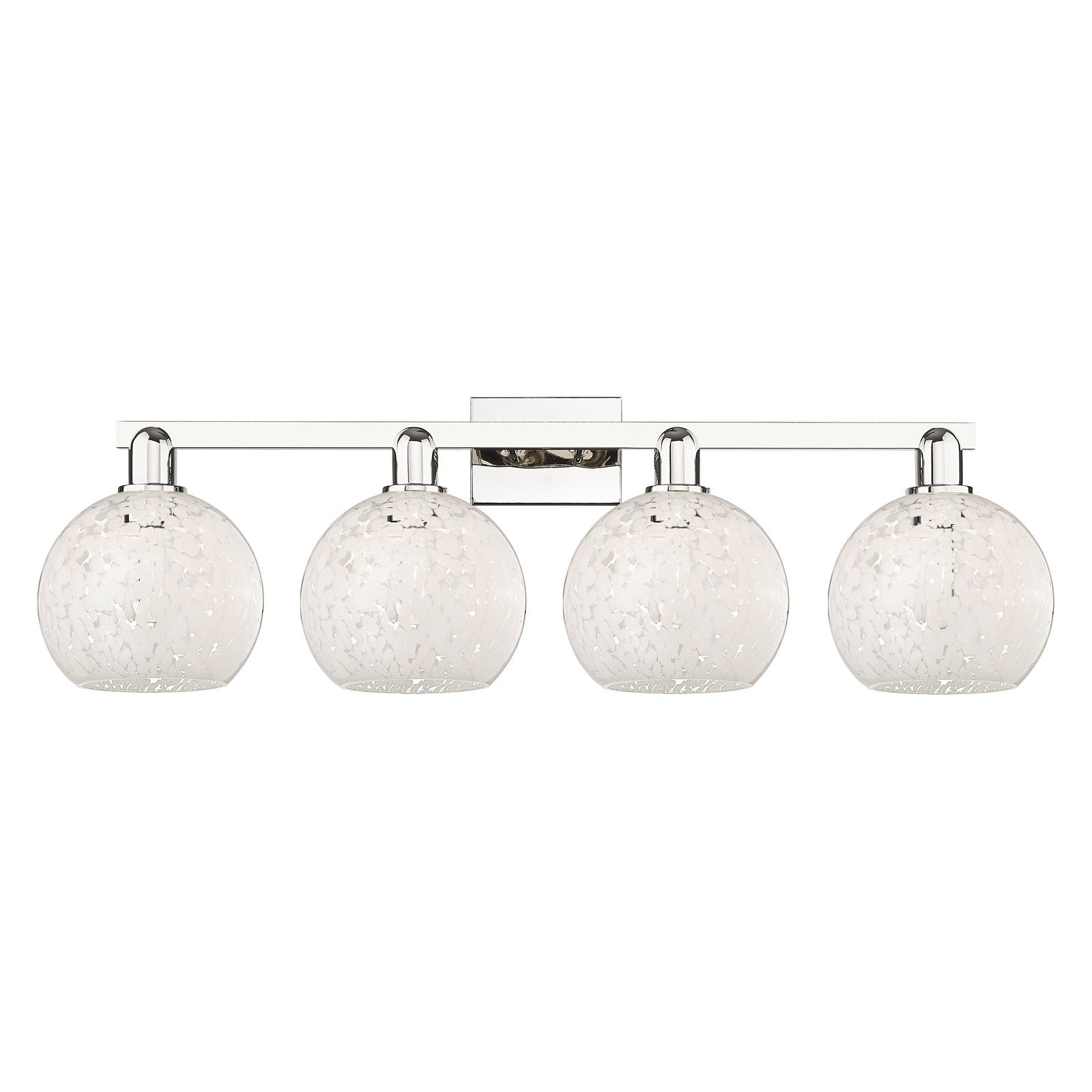 Innovations Lighting White Mouchette 35in 4-Light Bath Vanity | Industrial Polished Nickel and White Mouchette Glass | Model 716-4W-PN-G1216-8WM