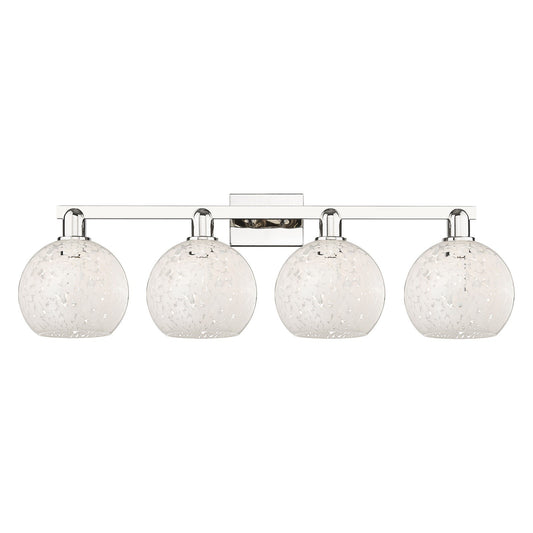 Innovations Lighting White Mouchette 35in 4-Light Bath Vanity | Industrial Polished Nickel and White Mouchette Glass | Model 716-4W-PN-G1216-8WM