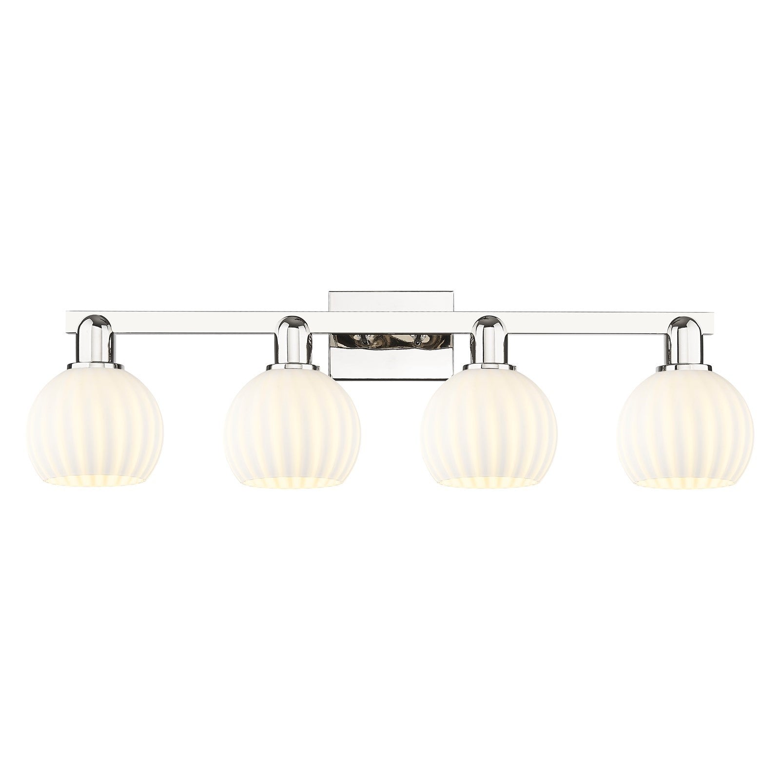 Innovations Lighting Arcadia 33in 4-Light Bath Vanity Light | Industrial Polished Nickel and White Venetian Glass | Bathroom | Model 716-4W-PN-G1217-6WV