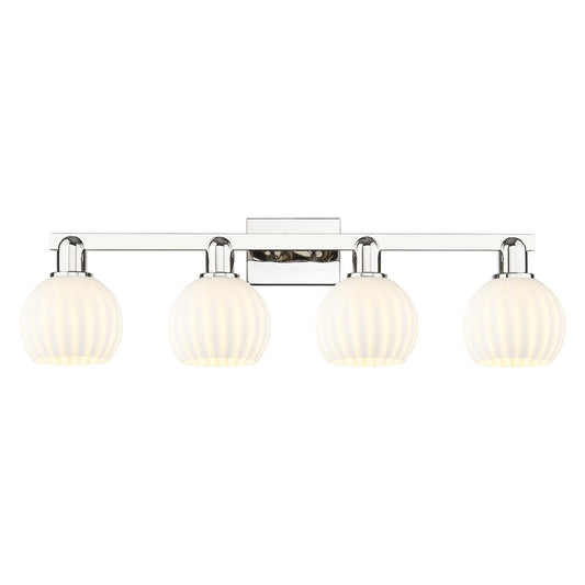 Innovations Lighting Arcadia 33in 4-Light Bath Vanity Light | Industrial Polished Nickel and White Venetian Glass | Bathroom | Model 716-4W-PN-G1217-6WV