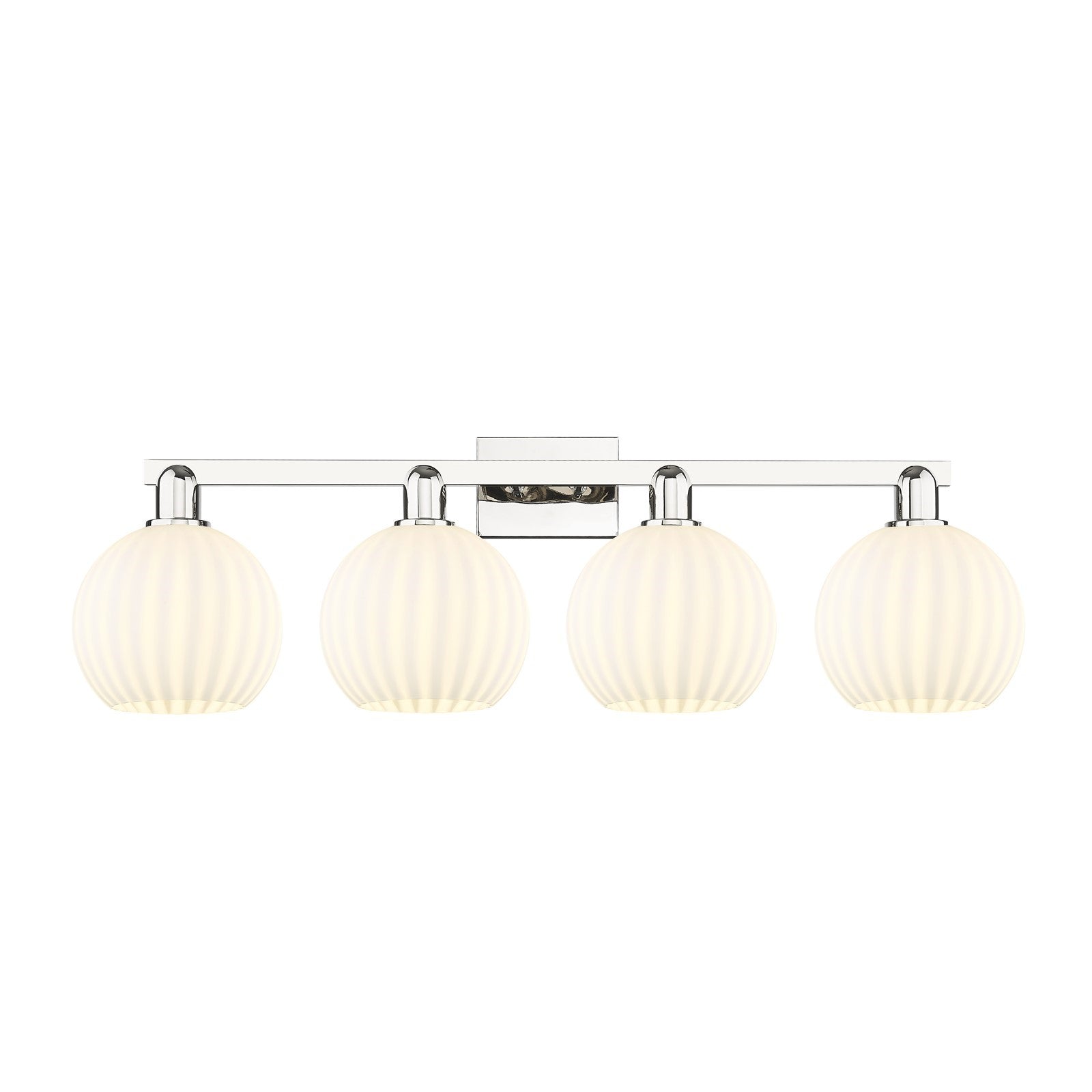 Innovations Lighting Arcadia 35in 4-Light Bath Vanity Light | Industrial Polished Nickel and White Venetian Glass | Bathroom | Model 716-4W-PN-G1217-8WV