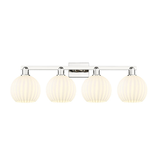 Innovations Lighting Arcadia 35in 4-Light Bath Vanity Light | Industrial Polished Nickel and White Venetian Glass | Bathroom | Model 716-4W-PN-G1217-8WV