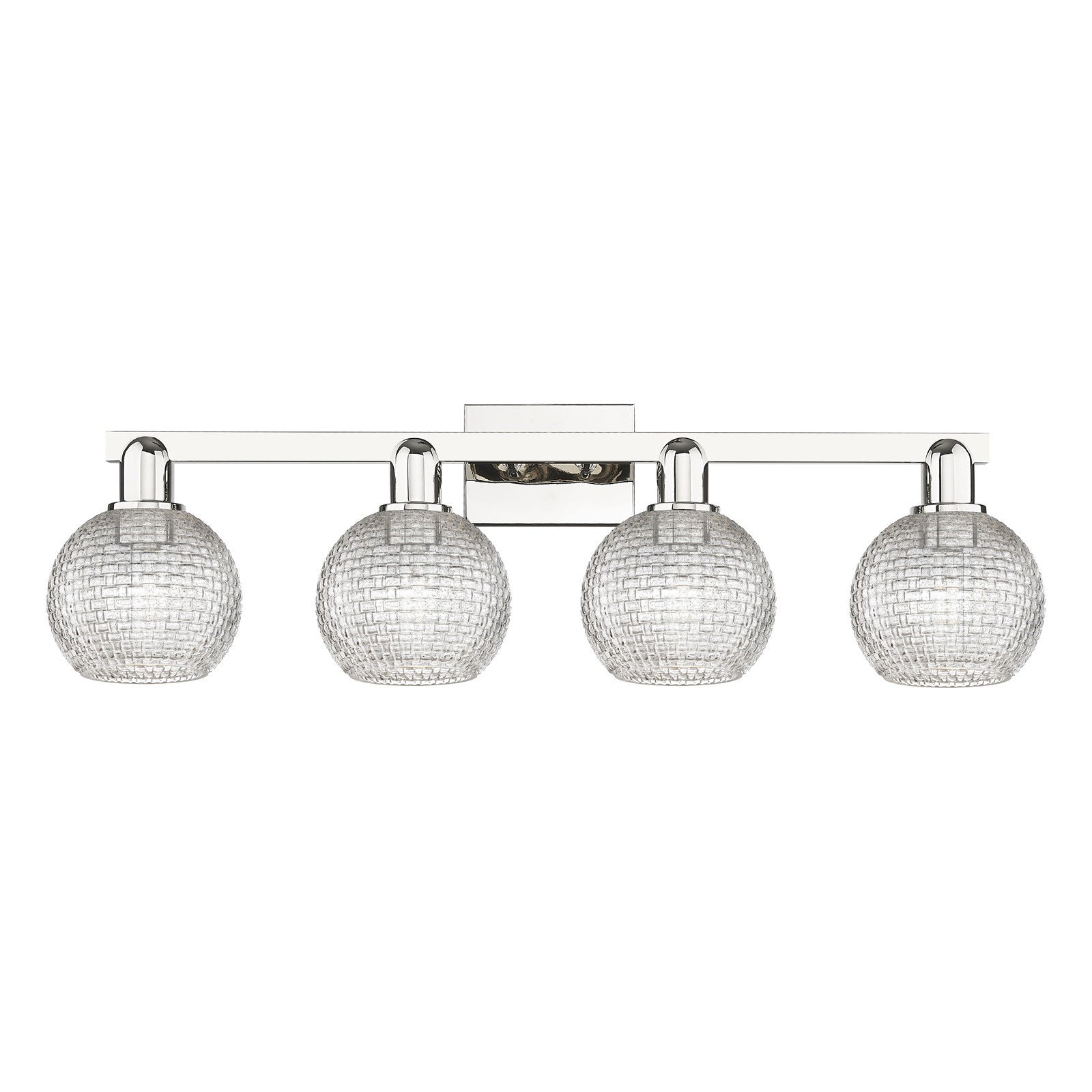 Innovations Athens 33in 4-Light Bath Vanity Light | Industrial Polished Nickel and Clear Basket Weave Glass | Bathroom Vanity | Model 716-4W-PN-G122C-6CL