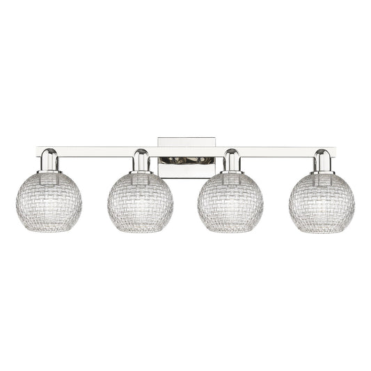 Innovations Athens 33in 4-Light Bath Vanity Light | Industrial Polished Nickel and Clear Basket Weave Glass | Bathroom Vanity | Model 716-4W-PN-G122C-6CL
