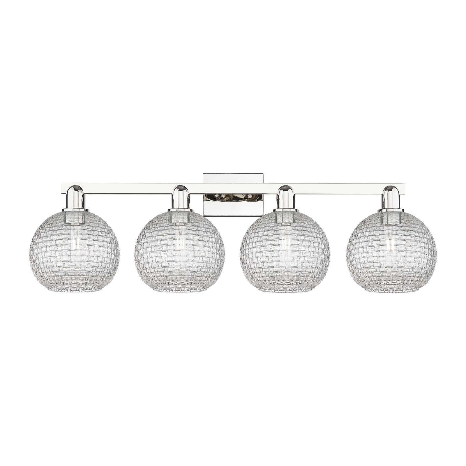 Innovations Athens 35in 4-Light Bath Vanity | Industrial Modern Polished Nickel and Clear Basket Weave Glass | Bathroom Vanity | Model 716-4W-PN-G122C-8CL