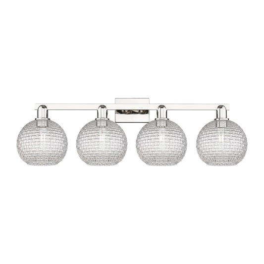Innovations Athens 35in 4-Light Bath Vanity | Industrial Modern Polished Nickel and Clear Basket Weave Glass | Bathroom Vanity | Model 716-4W-PN-G122C-8CL