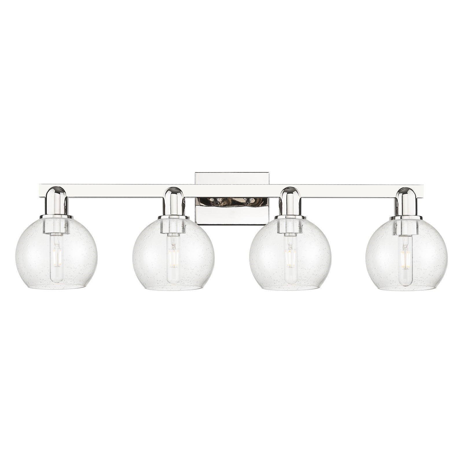 Innovations Athens 33in 4-Light Bath Vanity | Industrial Polished Nickel Steel and Seedy Glass | Bathroom Vanity Light | Model 716-4W-PN-G124-6