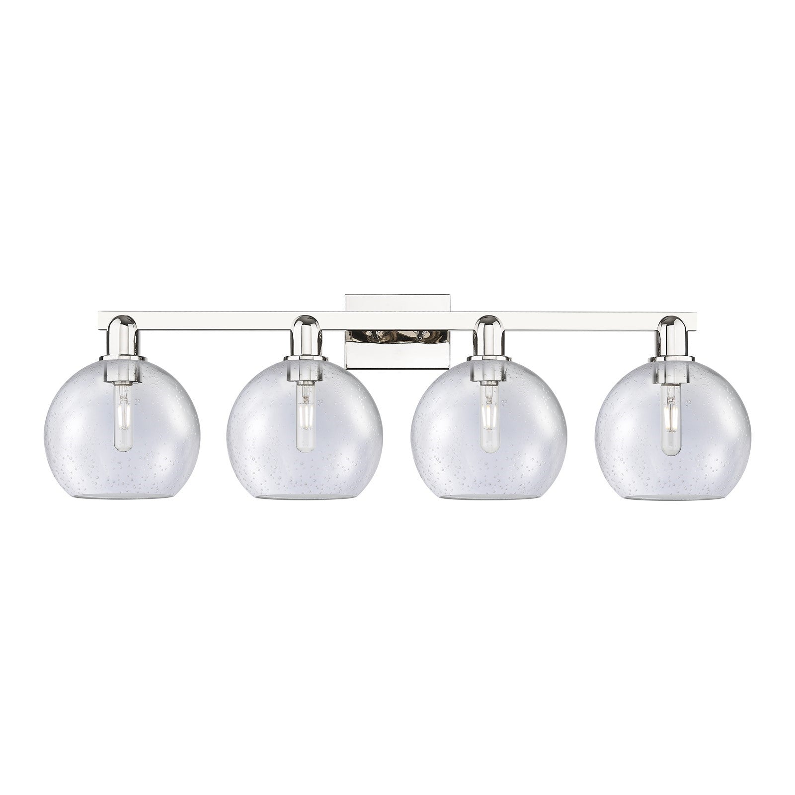 Innovations Athens 35in 4-Light Bath Vanity Light | Industrial Polished Nickel Steel and Seedy Glass | Bathroom Vanity | Model 716-4W-PN-G124-8