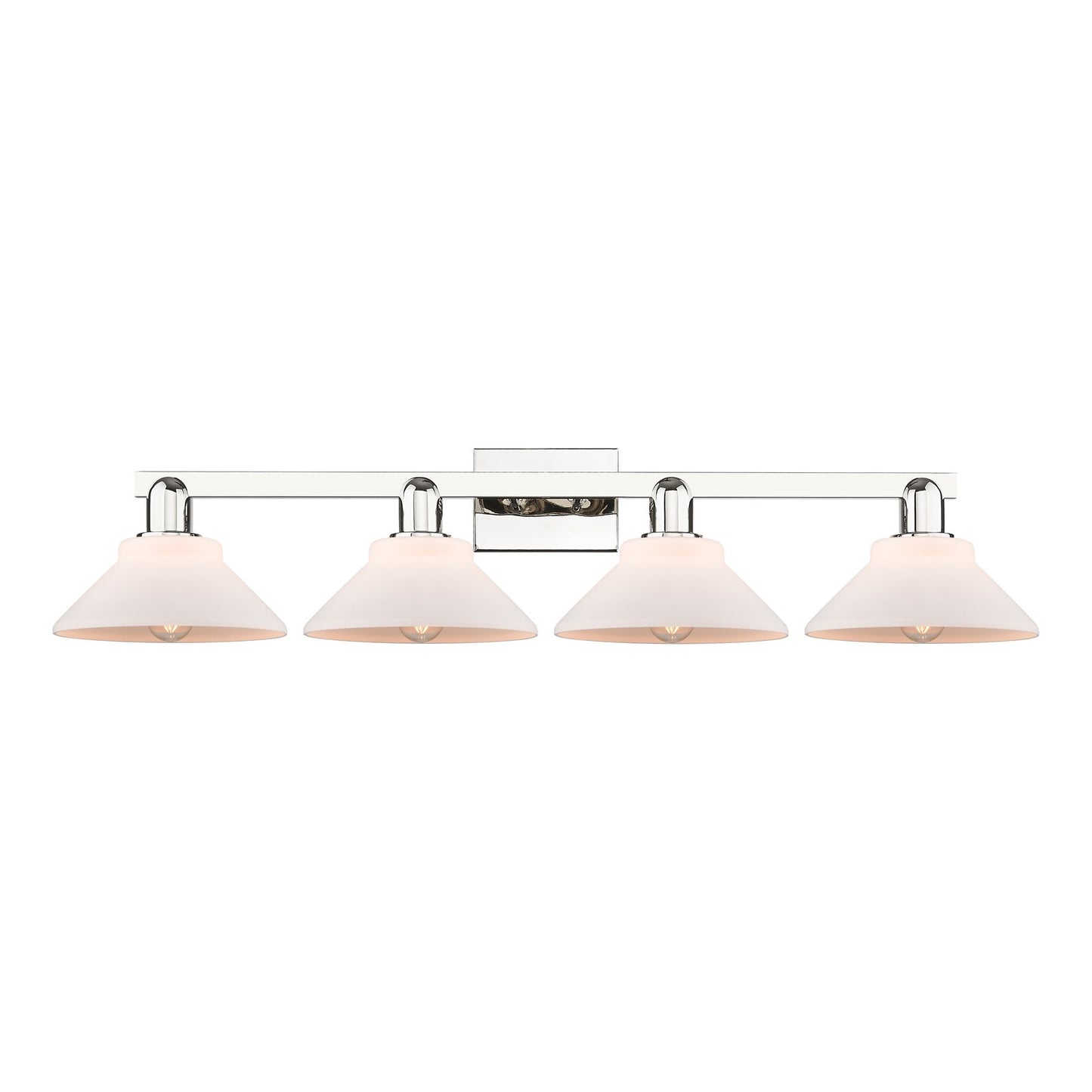 Innovations Orwell 35in 4-Light Bath Vanity Light | Industrial Polished Nickel and Matte White Glass | Bathroom Vanity & Powder | Model 716-4W-PN-G131