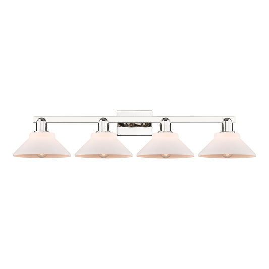 Innovations Orwell 35in 4-Light Bath Vanity Light | Industrial Polished Nickel and Matte White Glass | Bathroom Vanity & Powder | Model 716-4W-PN-G131