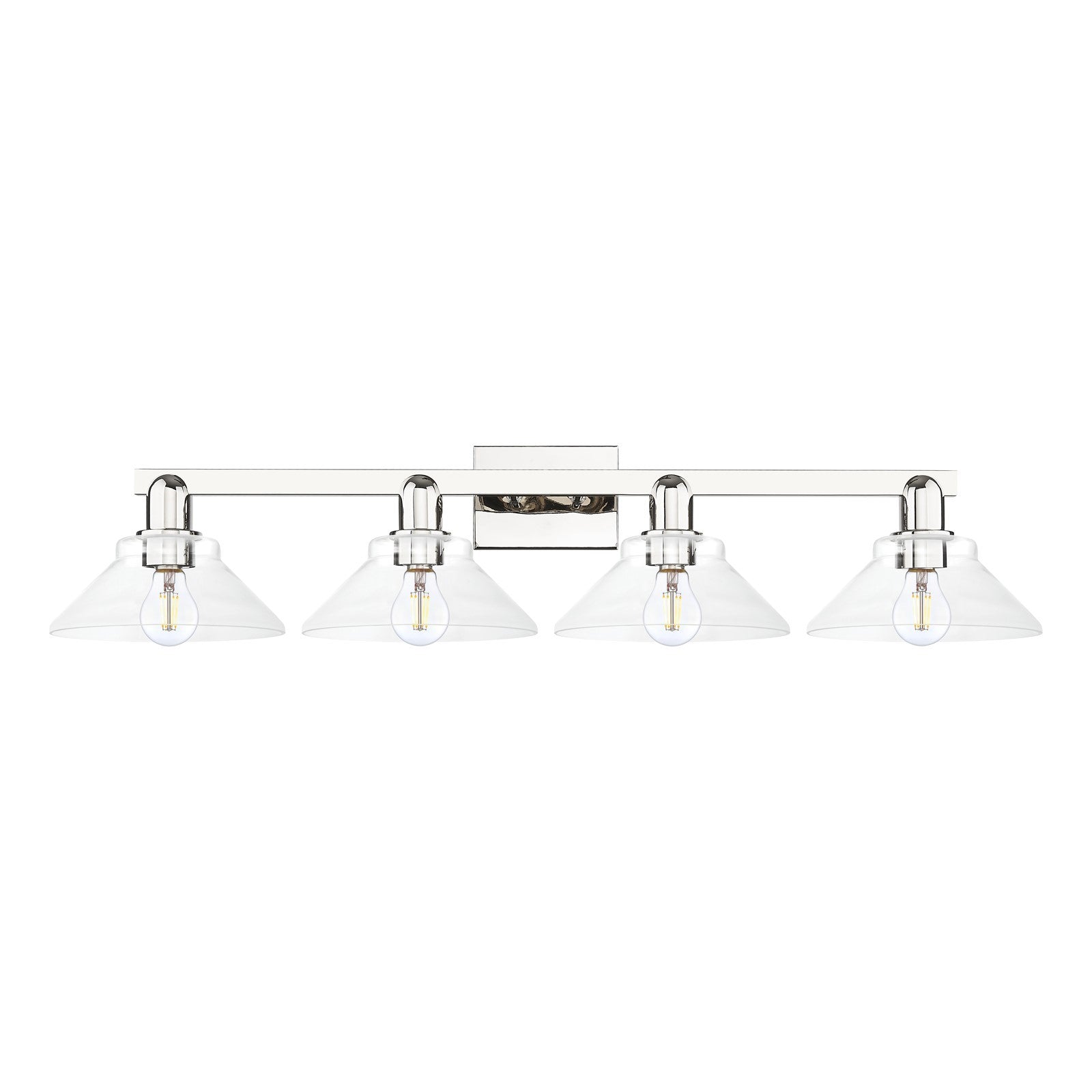 Innovations Orwell 35in 4-Light Bath Vanity Light | Industrial Polished Nickel and Clear Glass | Bathroom Vanity | Model 716-4W-PN-G132
