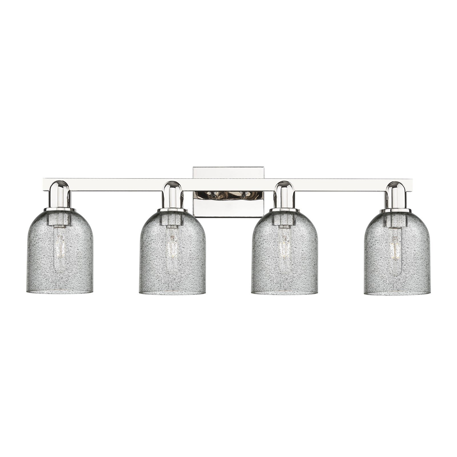 Innovations Caledonia 32in 4-Light Bath Vanity Light | Industrial Modern Contempo Polished Nickel Steel and Charcoal Glass | Model 716-4W-PN-G257
