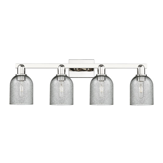 Innovations Caledonia 32in 4-Light Bath Vanity Light | Industrial Modern Contempo Polished Nickel Steel and Charcoal Glass | Model 716-4W-PN-G257