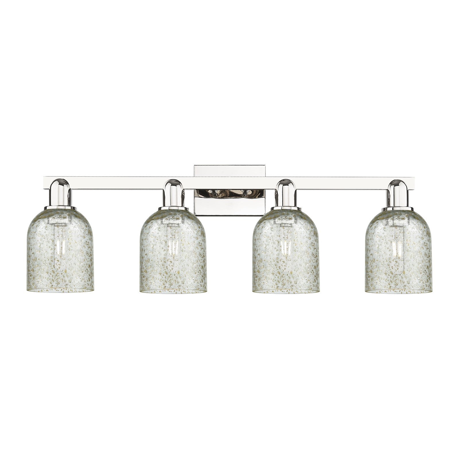Innovations Caledonia 32in 4-Light Bath Vanity Light | Industrial Polished Nickel Steel and Mica Glass | Bathroom Vanity | Model 716-4W-PN-G259