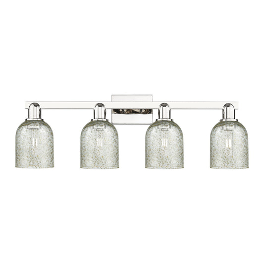Innovations Caledonia 32in 4-Light Bath Vanity Light | Industrial Polished Nickel Steel and Mica Glass | Bathroom Vanity | Model 716-4W-PN-G259