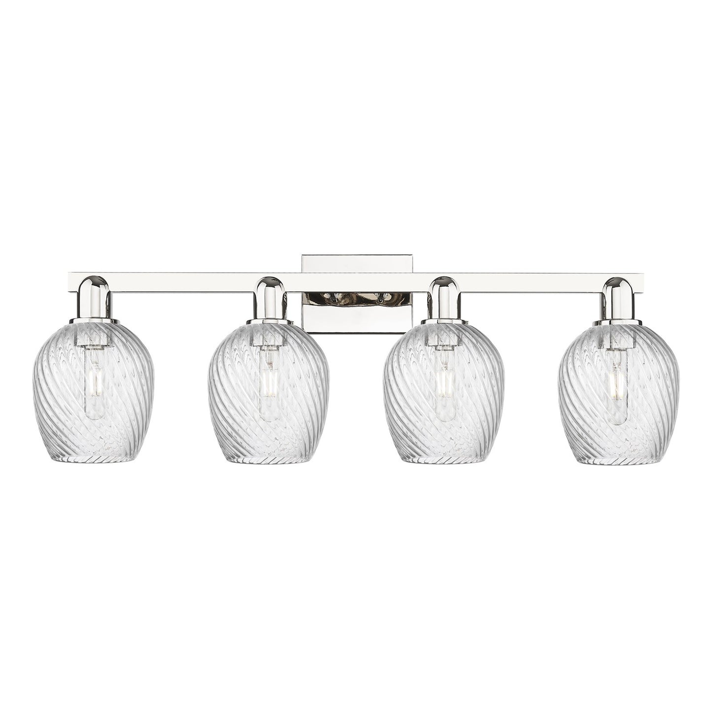 Innovations Salina 33in 4-Light Bath Vanity Light | Industrial Polished Nickel and Clear Spiral Fluted Glass | Bathroom Vanity | Model 716-4W-PN-G292