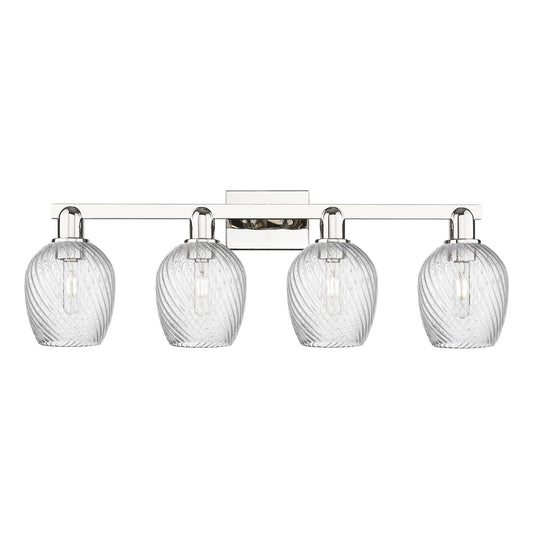 Innovations Salina 33in 4-Light Bath Vanity Light | Industrial Polished Nickel and Clear Spiral Fluted Glass | Bathroom Vanity | Model 716-4W-PN-G292