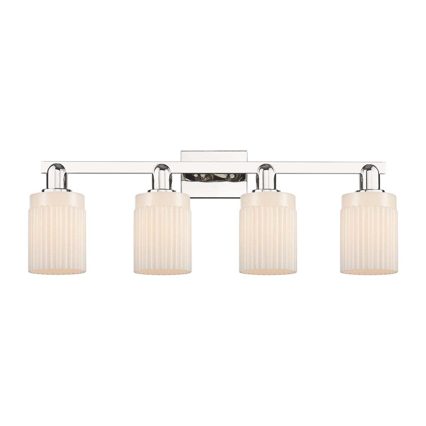 Innovations Hadley 32in 4-Light Bath Vanity Light | Industrial Polished Nickel and Matte White Ribbed Glass | Bathroom Vanity | Model 716-4W-PN-G341