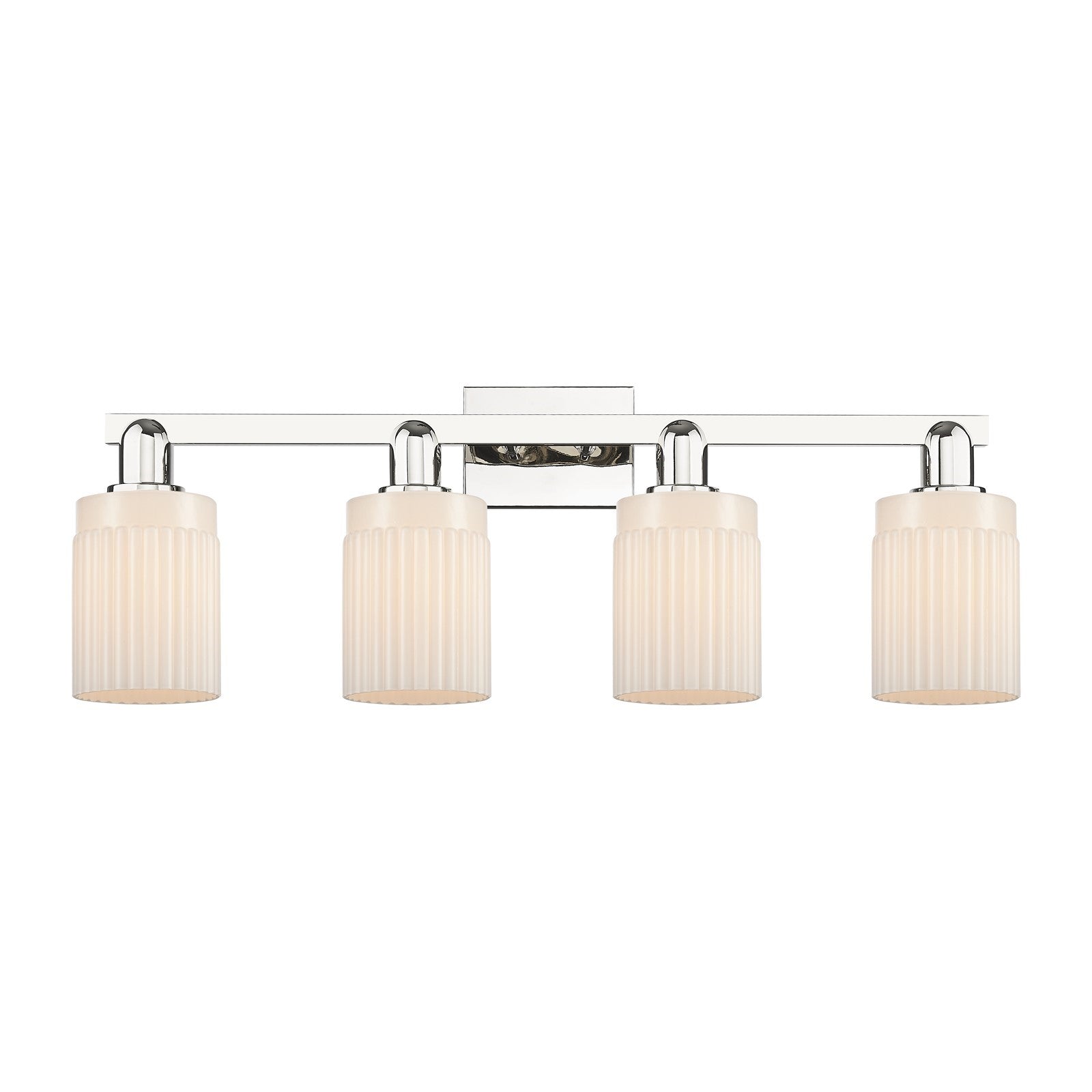 Innovations Hadley 32in 4-Light Bath Vanity Light | Industrial Polished Nickel and Matte White Ribbed Glass | Bathroom Vanity | Model 716-4W-PN-G341