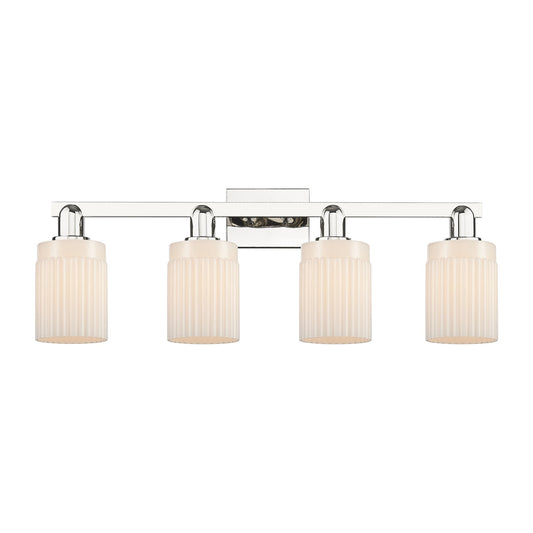 Innovations Hadley 32in 4-Light Bath Vanity Light | Industrial Polished Nickel and Matte White Ribbed Glass | Bathroom Vanity | Model 716-4W-PN-G341