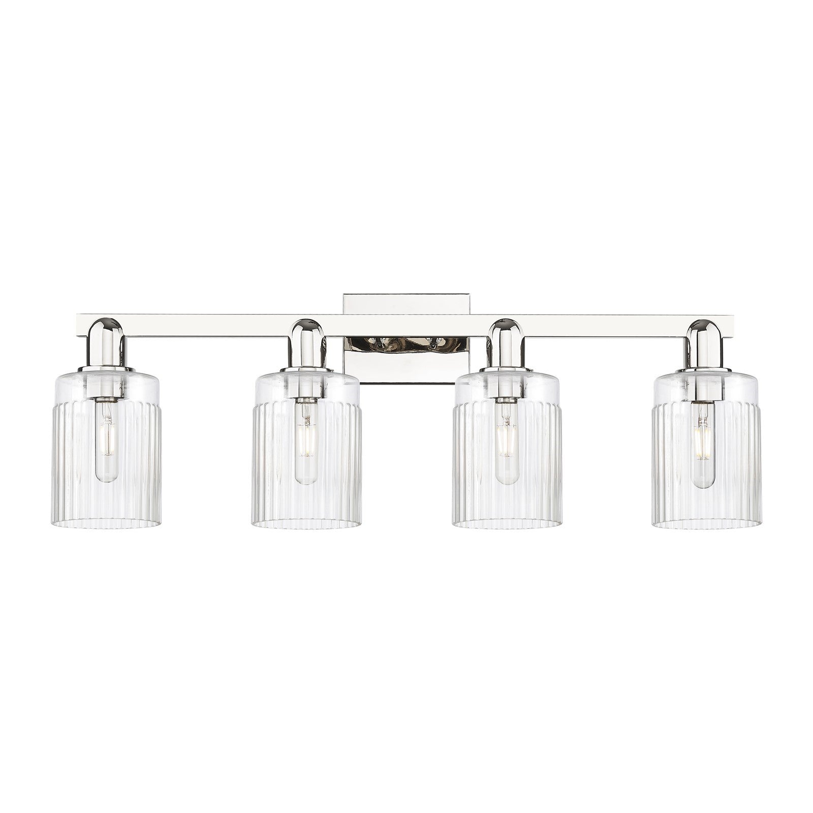 Innovations Hadley 32in 4-Light Bath Vanity Light | Industrial Polished Nickel Steel and Clear Ribbed Glass | Bathroom Vanity | Model 716-4W-PN-G342