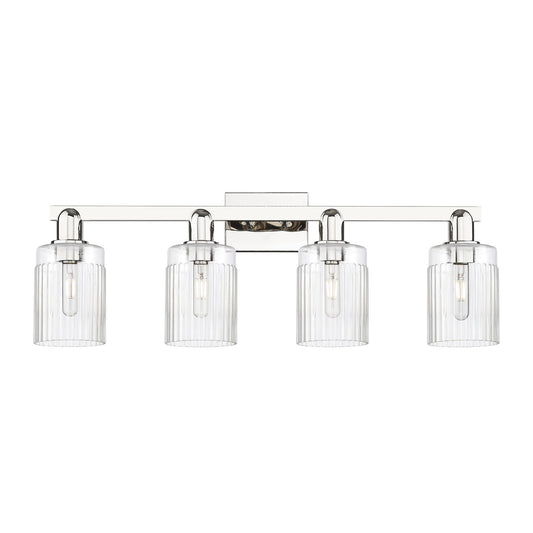 Innovations Hadley 32in 4-Light Bath Vanity Light | Industrial Polished Nickel Steel and Clear Ribbed Glass | Bathroom Vanity | Model 716-4W-PN-G342