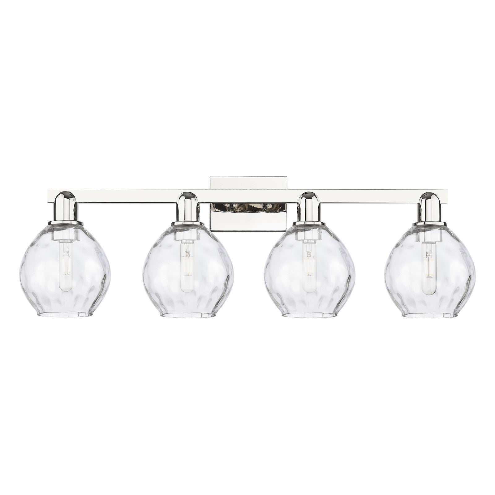 Innovations Waverly 33in 4-Light Bath Vanity Light | Industrial Polished Nickel Steel and Clear Glass | Damp-Rated Bathroom Vanity | Model 716-4W-PN-G362