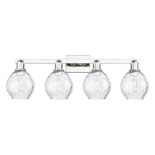 Innovations Waverly 33in 4-Light Bath Vanity Light | Industrial Polished Nickel Steel and Clear Glass | Damp-Rated Bathroom Vanity | Model 716-4W-PN-G362