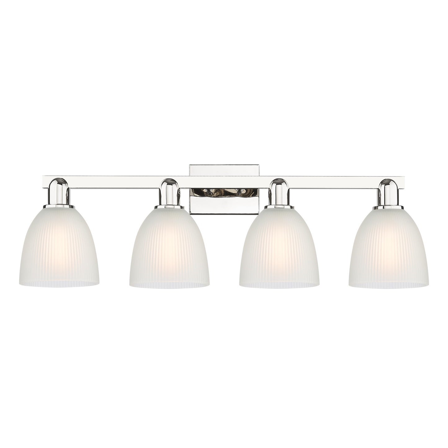 Innovations Castile 33in 4-Light Bath Vanity Light | Industrial Polished Nickel and White Glass | Bathroom Vanity | 33 x 10.75 in | Model 716-4W-PN-G381