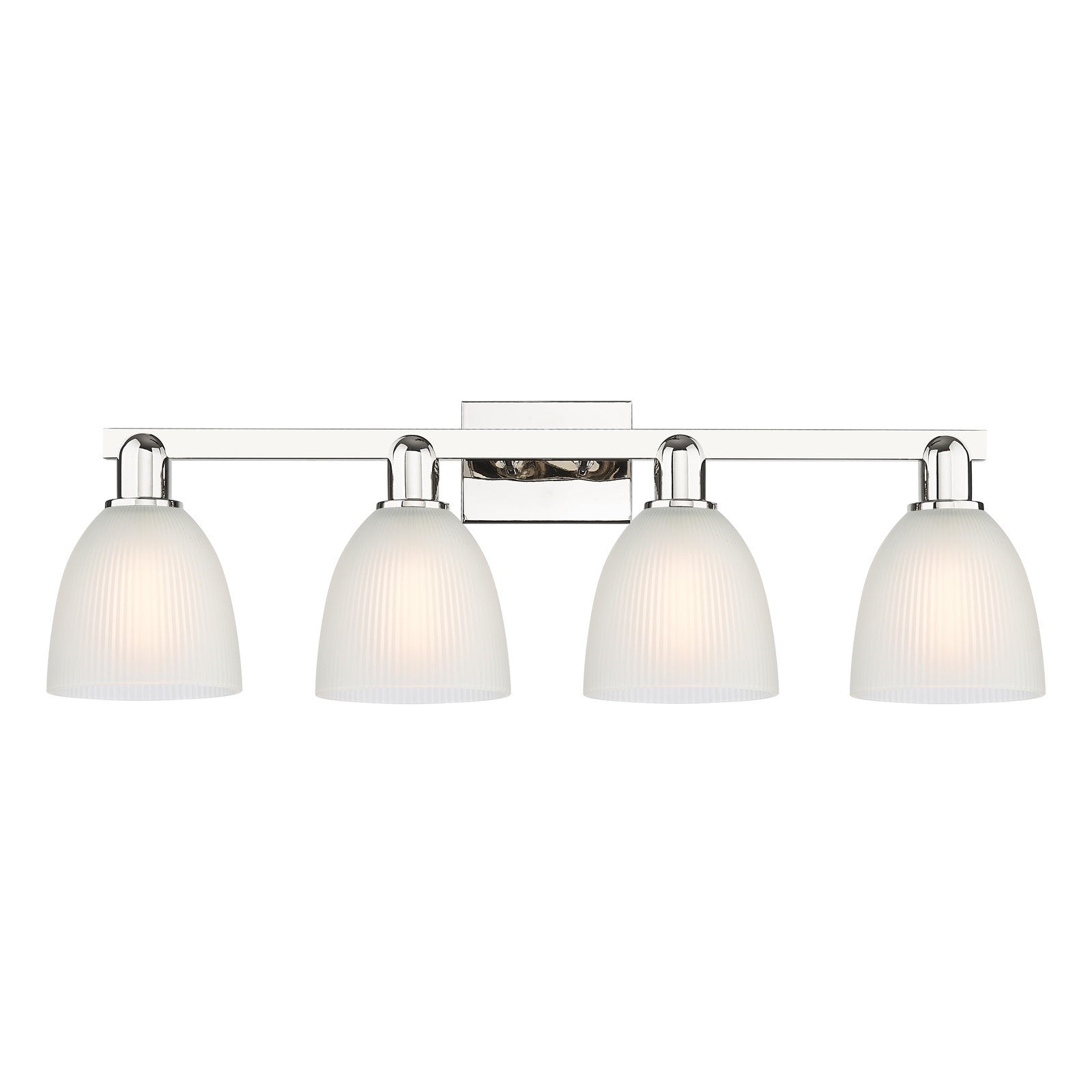 Innovations Castile 33in 4-Light Bath Vanity Light | Industrial Polished Nickel and White Glass | Bathroom Vanity | 33 x 10.75 in | Model 716-4W-PN-G381