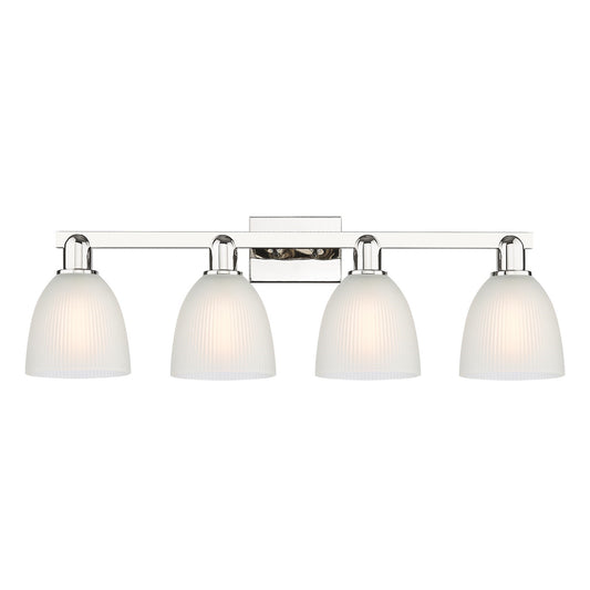 Innovations Castile 33in 4-Light Bath Vanity Light | Industrial Polished Nickel and White Glass | Bathroom Vanity | 33 x 10.75 in | Model 716-4W-PN-G381