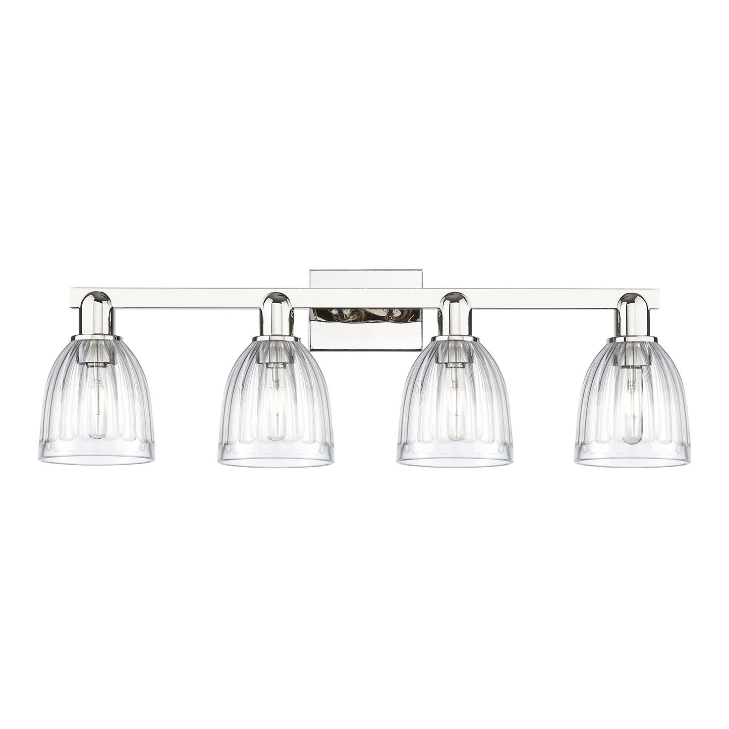 Innovations Brookfield 33in 4-Light Bath Vanity | Industrial Polished Nickel Steel and Clear Ribbed Glass | Bathroom Vanity Light | Model 716-4W-PN-G442
