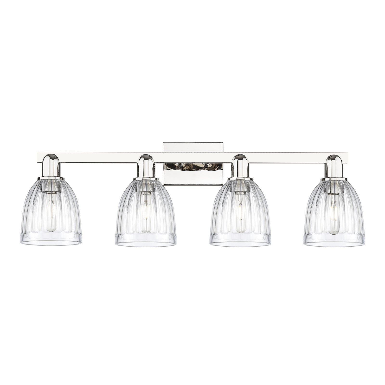 Innovations Brookfield 33in 4-Light Bath Vanity | Industrial Polished Nickel Steel and Clear Ribbed Glass | Bathroom Vanity Light | Model 716-4W-PN-G442